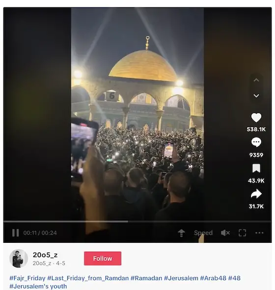 Video of crowd chanting at Al-Aqsa mosque predates Iran’s attack on Israel