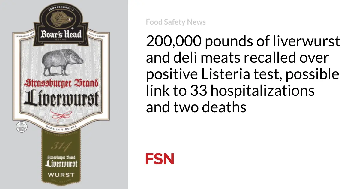 200,000 pounds of liverwurst and deli meats recalled over positive Listeria test, possible link to 33 hospitalizations and two deaths