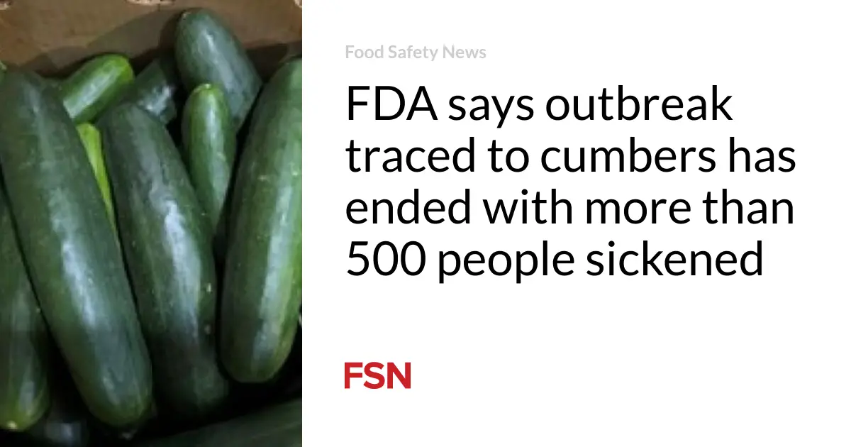 FDA says outbreak traced to cumbers has ended with more than 500 people sickened